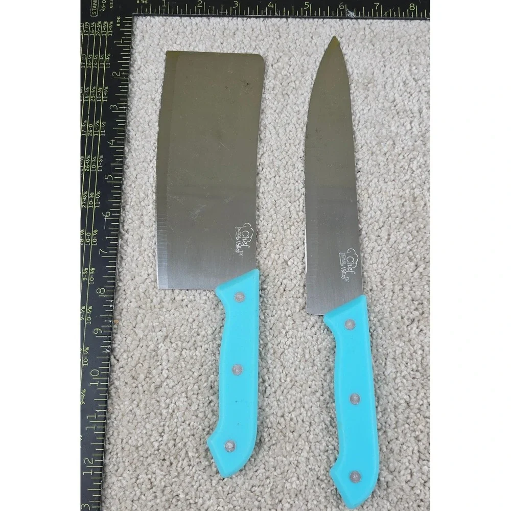 Chef Valley Knife Set Blue 2 Piece Cleaver and Chef Knife